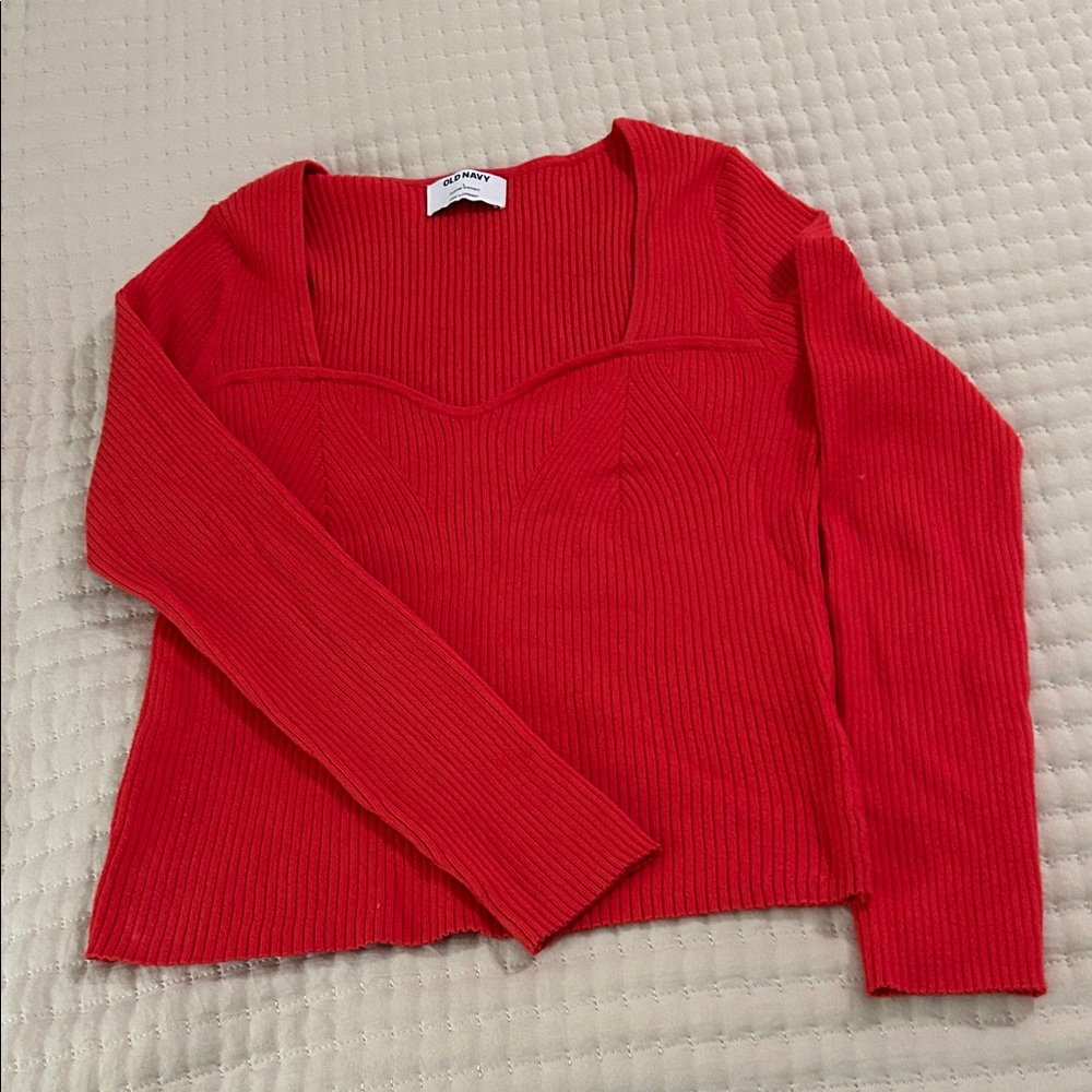 Old Navy Red Ribbed Sweater - Crew Neck